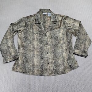 Secret Treasures Pajama Top Shirt Womens Large Cheetah Satin Polyester Button Up